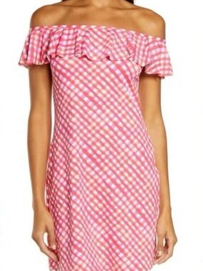Gingham Ruffled Off-The-Shoulder Cover-Up Dress
